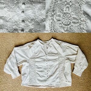 Lace Inset Embroidered Cotton Top